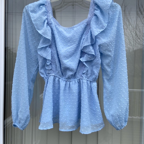Women's Blue Ruffled Top - Picture 9 of 11
